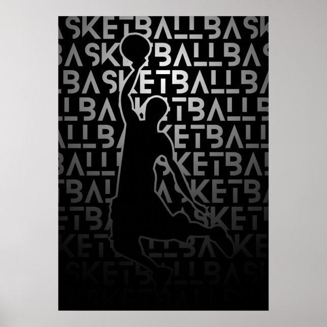 Basketball Poster | Black and White | Metal look (Devant)