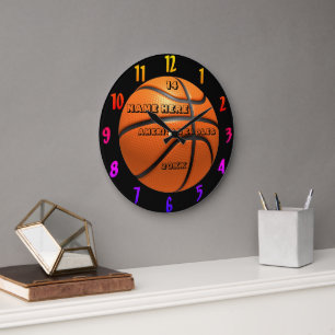 Basketball-Regenbogenfarbuhr mit Spielername Große Wanduhr