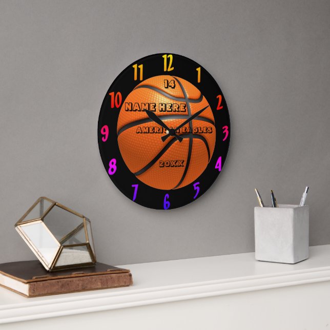 Basketball-Regenbogenfarbuhr mit Spielername Große Wanduhr (Büro)