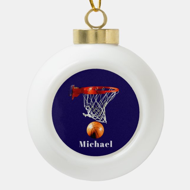 Basketball Replace with Your Name Keramik Kugel-Ornament (Vorderseite)