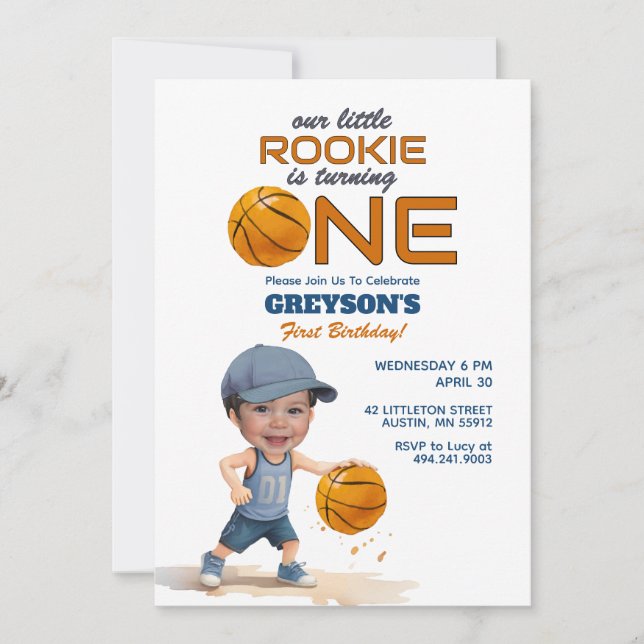 Basketball Rookie 1er anniversaire Invitation phot (Devant)