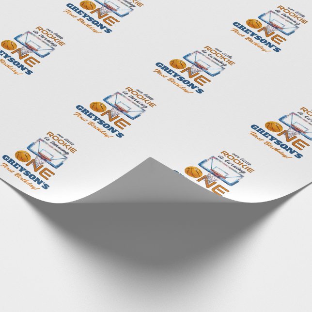 Basketball Rookie Of The Year First Birthday Geschenkpapier (Ecke)