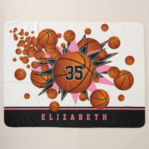 Basketball Rosa schwarze Sterne Mädchen Sportplatz Sherpadecke