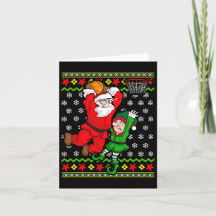 Basketball Santa Claus Slam Dunk Elf Ugly Christma Karte