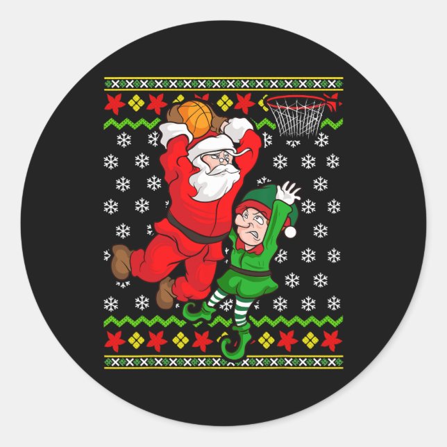 Basketball Santa Claus Slam Dunk Elf Ugly Christma Runder Aufkleber (Vorderseite)
