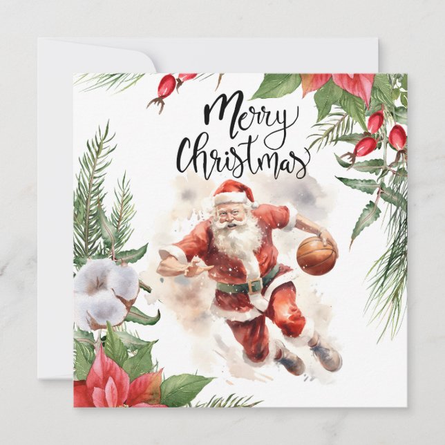 Basketball Santa Claus spielt mit Weihnachten Karte (Vorderseite)