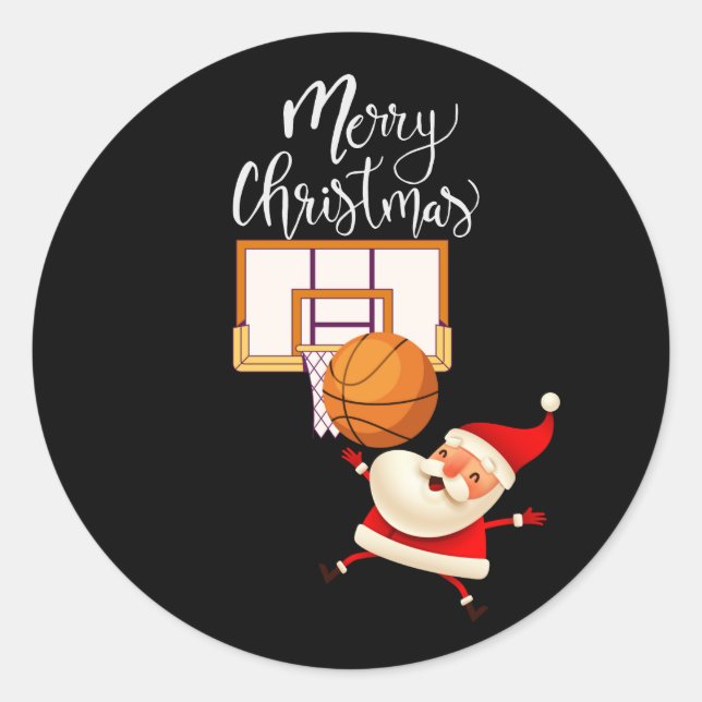 Basketball Santa Claus spielt mit Weihnachten Runder Aufkleber (Vorderseite)