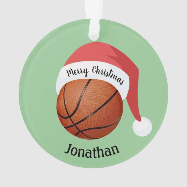 Basketball Santa Hat Acrylique Ornement (dos)