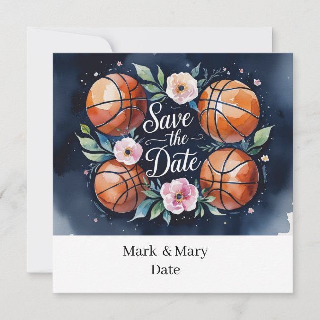 Basketball Save the Date mit Basketball (Vorderseite)