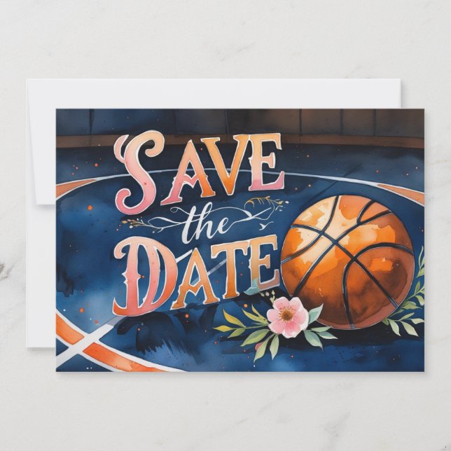Basketball Save the Date mit Basketball Einladung (Vorderseite)