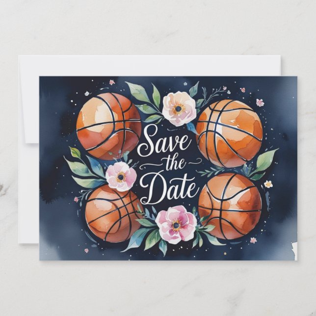 Basketball Save the Date mit Basketball Einladung (Vorderseite)