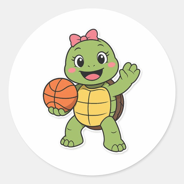 Basketball-Schildkröte Runder Aufkleber (Vorderseite)