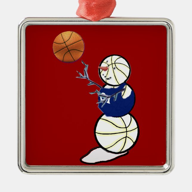 Basketball-Schneemann Silbernes Ornament (Vorne)
