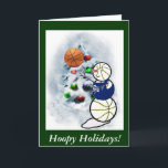 Basketball-Schneemann-Weihnachten Feiertagskarte<br><div class="desc">Niedlicher Basketball Snowman wünscht Ihnen Hoopy Feiertage! Spaß-Weihnachtswaren- und -geschenkideen für den Basketball-Spieler des Liebhabers des Spiels.</div>