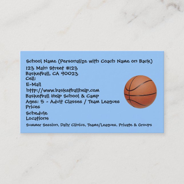 Basketball, Schulname (personifizieren Sie mit Visitenkarte (Vorderseite)