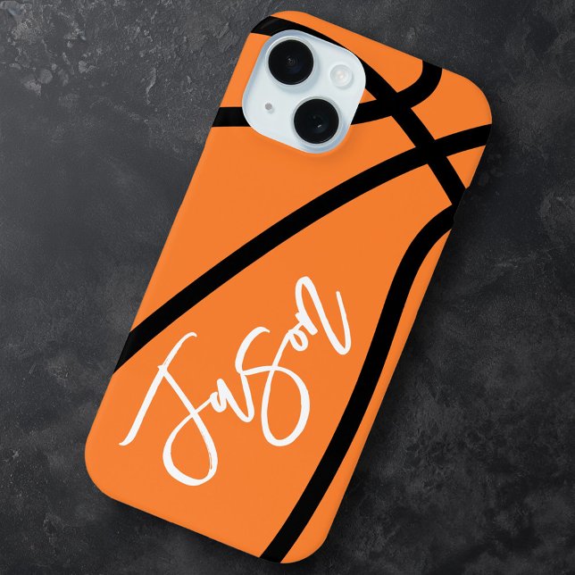 Basketball, schwarz-orange individuelle Name Case-Mate iPhone Hülle (Basketball black orange custom name Case-Mate iPhone case)