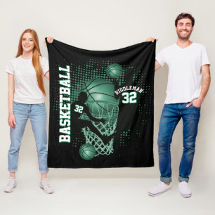 Basketball - Schwarzer und Grüner Text Fleecedecke
