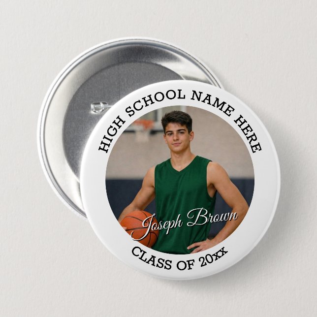 Basketball Senior Night Custom Photo School Spirit Button (Vorne & Hinten)