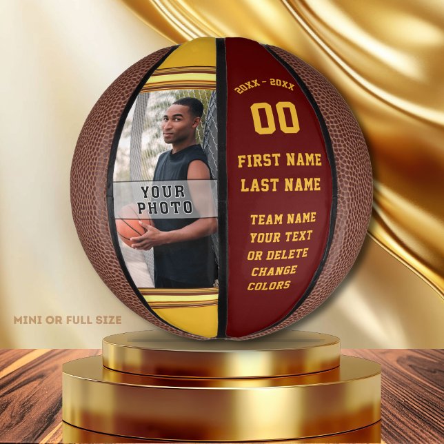 Basketball Senior Night Geschenke, Mini Basketball (Custom mini basketball with photo. Maroon and Gold Basketball. Personalized Basketball team gifts.)