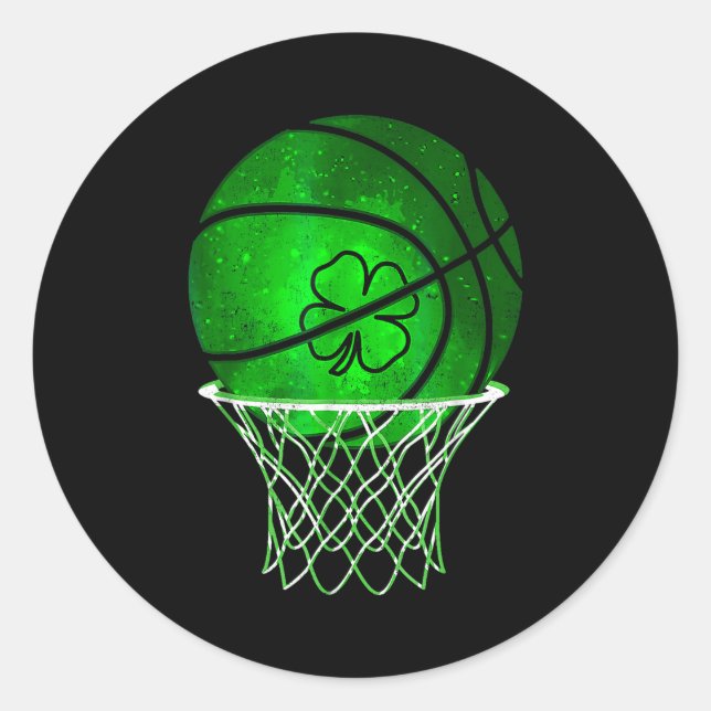 Basketball Shamrock Lucky Clover Irish St Patrick' Runder Aufkleber (Vorderseite)