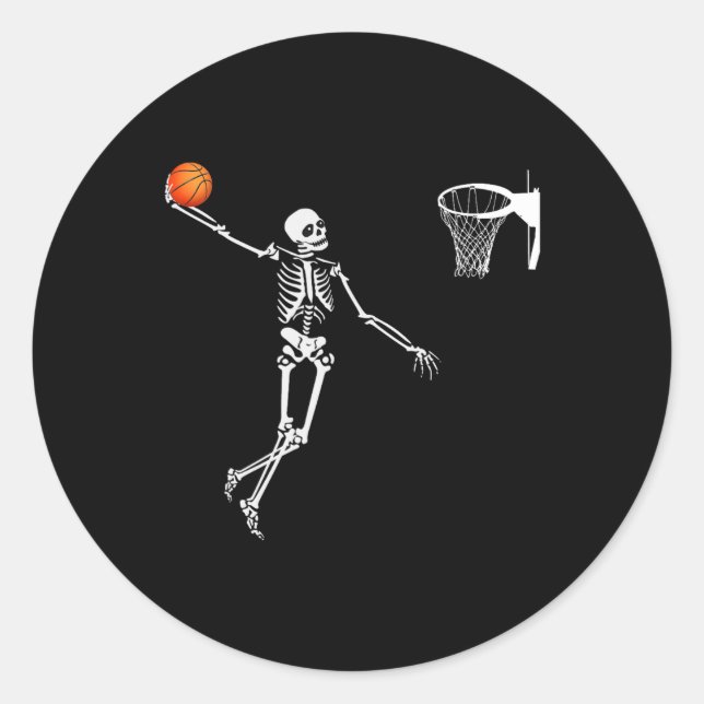Basketball Skeleton Halloween Art-Dunking Skeleto Runder Aufkleber (Vorderseite)