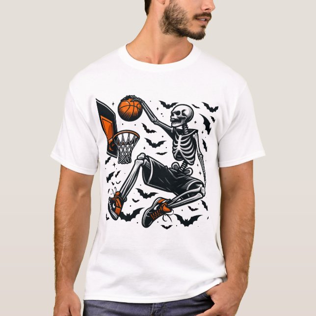Basketball Skelettball Halloween Spieler T-Shirt (Vorderseite)