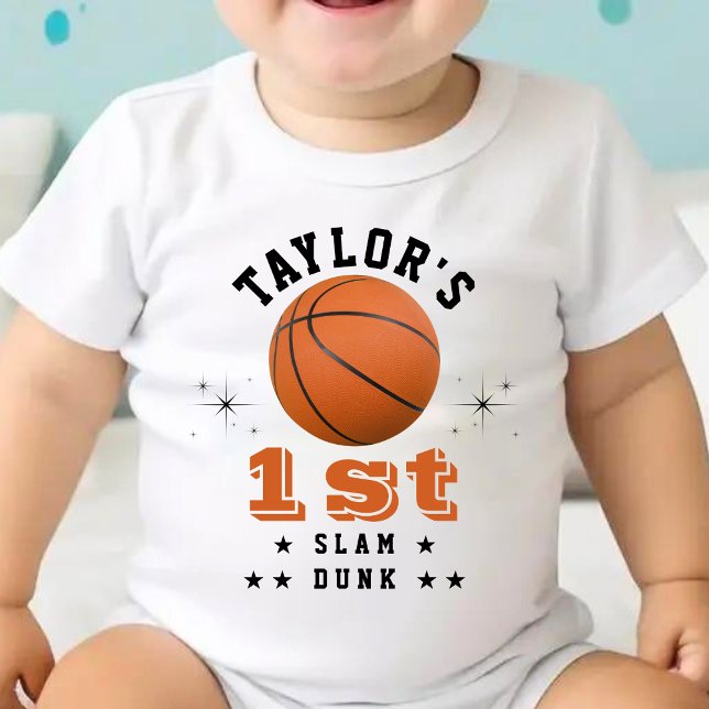 Basketball Slam Dunk 1. Geburtstag Party Baby Strampler (Basketball Slam Dunk 1st Birthday Party Parent Baby Bodysuit)