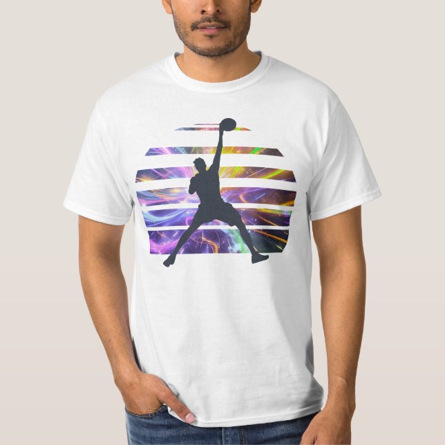 Basketball Slam Dunk Silhouette | Sunset Glitch Ar T-Shirt (Vorderseite)