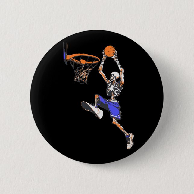 Basketball Slam Dunk Skeleton Halloween Button (Vorderseite)