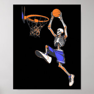 Basketball Slam Dunk Skeleton Halloween Poster