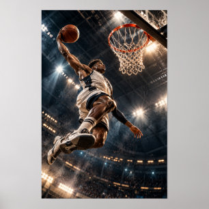 Basketball-Slam-Dunk unter Stadionbeleuchtung – Ki Poster
