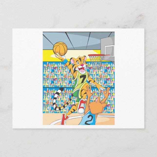 Basketball Slam Dunk von Tiger, bewacht von einem  Postkarte (Vorderseite)