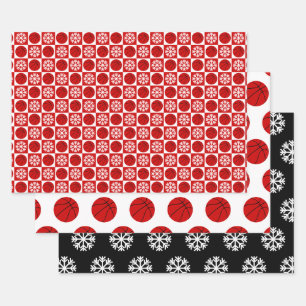 Basketball & Snowflake Rot Schwarz & Weiß Weihnach Geschenkpapier Set
