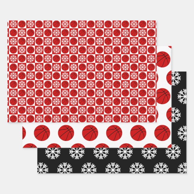 Basketball & Snowflake Rot Schwarz & Weiß Weihnach Geschenkpapier Set (Set)