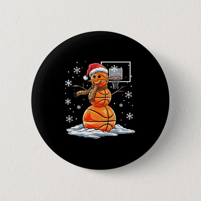 Basketball Snowman Player Santa Hat Christmas Funn Button (Vorderseite)