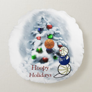 Basketball Snowman Weihnachten Rundes Kissen
