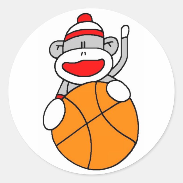 Basketball Socke Monkey Runder Aufkleber (Vorderseite)