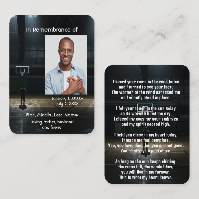 Basketball-Spiel mit Memorial Pocket Card Visitenkarte (Vorne/Hinten)