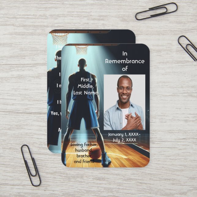 Basketball-Spiel mit Memorial Pocket Card Visitenkarte (Vorderseite/Rückseite Beispiel)