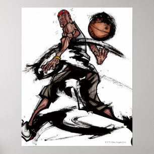 Basketball-Spieler, der mit Basketball spielt Poster