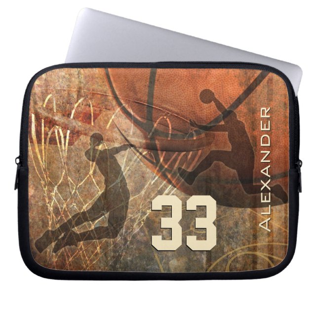 Basketball Spieler fliegen bis zum Hoop-Sieb Laptopschutzhülle (Vorderseite)