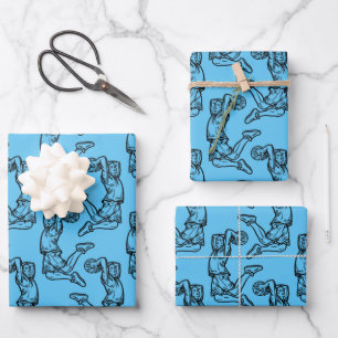 Basketball-Spieler macht Slam Dunk Dunkles Design Geschenkpapier Set