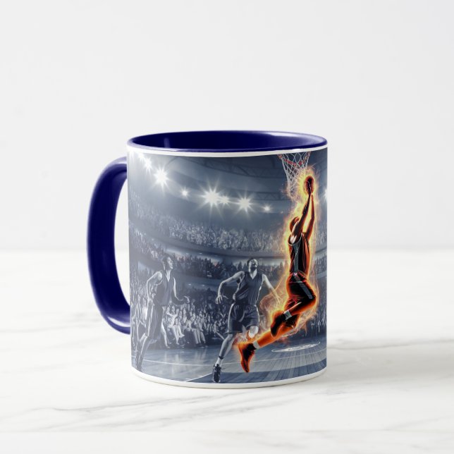 Basketball-Spieler mit Feuerschieber Dunk Tasse (Vorderseite Links)
