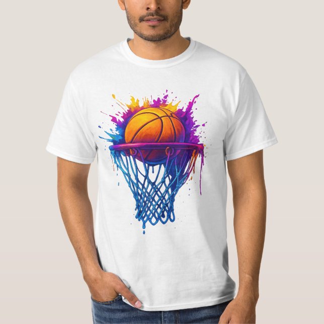 Basketball Splash Art - Vibrierendes Sportdesign T-Shirt (Vorderseite)