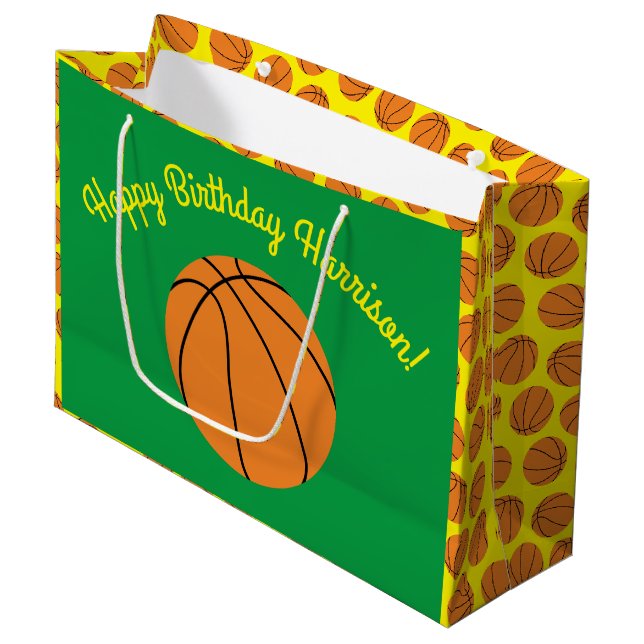 Basketball Sport Geburtstagsparty Große Geschenktüte (Vorderseite Schrägansicht)