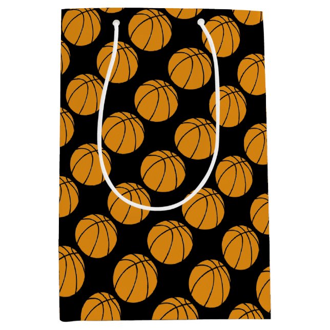 Basketball Sport im schwarzen Hintergrund Mittlere Geschenktüte (Vorderseite)