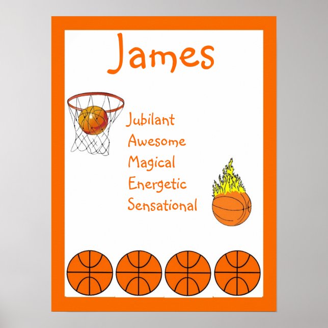 Basketball Sport Kinder Zimmerdekoration Name Kuns Poster (Vorne)