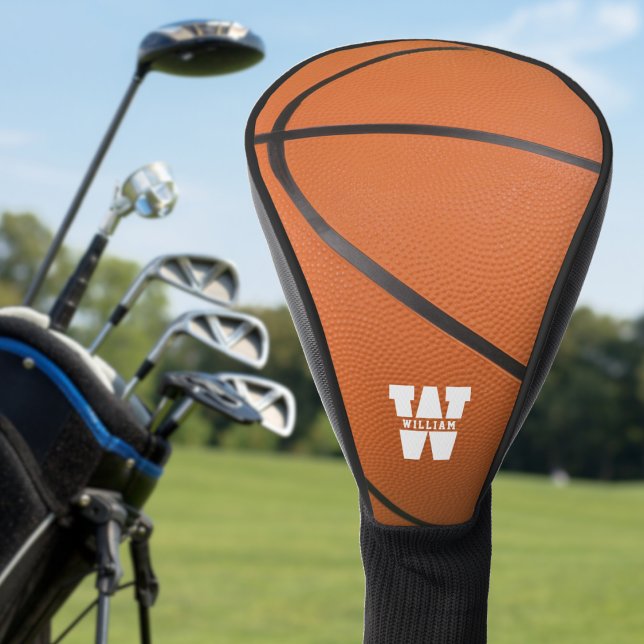 Basketball Sport Orange & Black Name Monogram Golf Headcover (Basketball Sport Orange & Black Name Monogram Golf Head Cover)