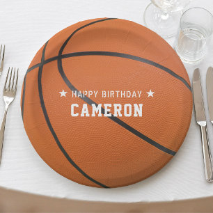 Basketball Sport Orange Happy Birthday Party Pappteller