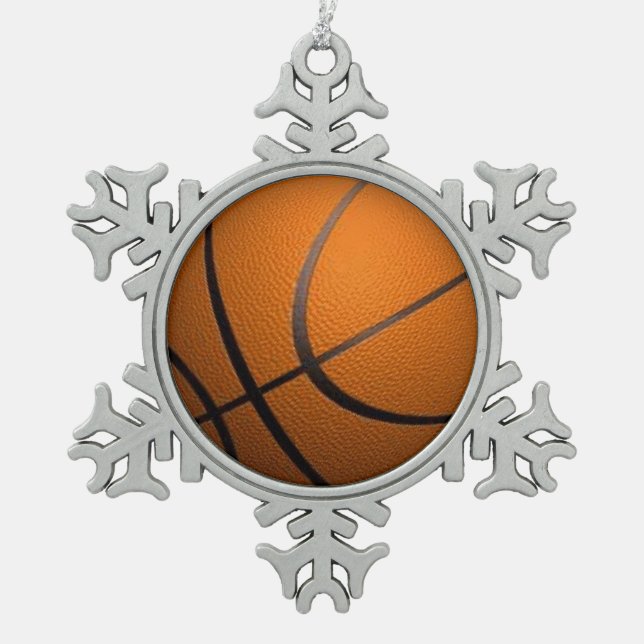 Basketball Sport Schneeflocken Zinn-Ornament (Vorderseite)